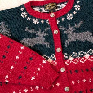 Eddie Bauer VIntage 90s Wool Icelandic Style Reindeer Holiday Knit Size Medium